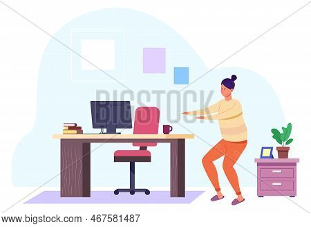 Body Warm Up Exercise At Workspace. Home Fitness Training Isolated On White Background