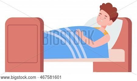 Sleeping Boy In Bed. Nigth Rest. Dreaming Kid Isolated On White Background