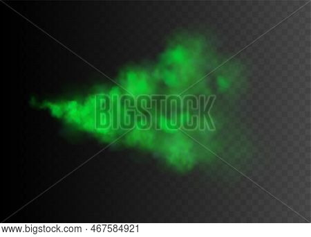 Realistic Colored Green Cloud Of Toxic Poisonous Smoke Or Steam On Black Transparent Background Vect