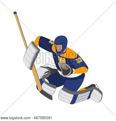 Ice Hockey Isometric Composition With Isolated Human Character In Uniform On Blank Background Vector