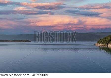 Seascape In The Pelješac Region Of Croatia. You Can See The Sea And The Mountains.