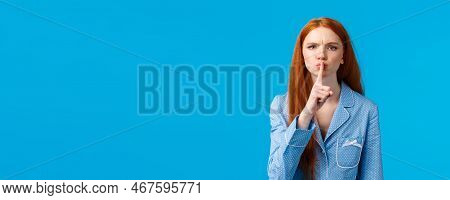 Quiet Please Im Trying Sleep. Displeased And Disturbed Young Redhead College Girl Living Dormitory A
