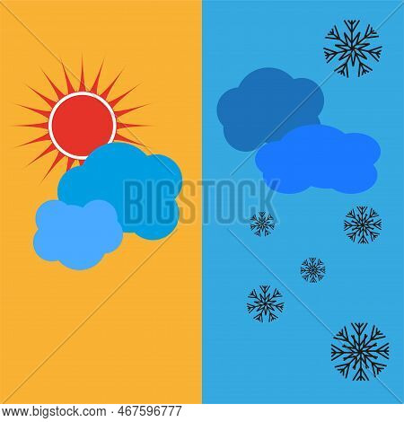 Sun Snow Weather. Icon Set Cloud Weather. Vector Illustration. Stock Image.