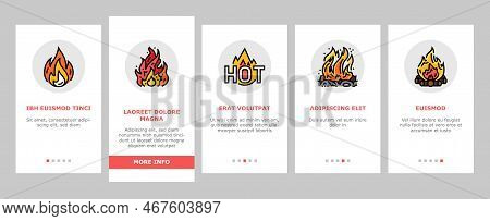 Flame Hot Fire Burn Bonfire Heat Onboarding Mobile Vector. Red Danger, Light Orange, Campfire Energy