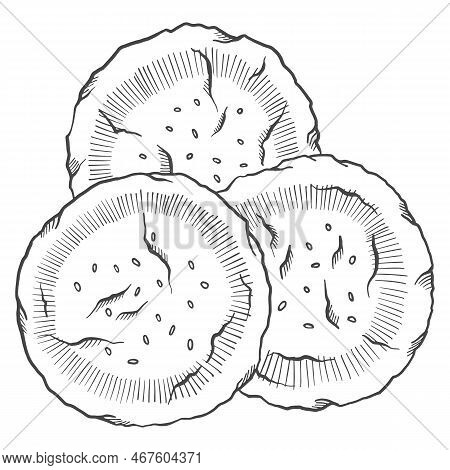 Hotteok Korea Or Korean Cuisine Traditional Food Isolated Doodle Hand Drawn Sketch With Outline Styl