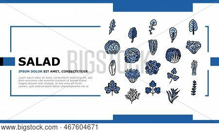 Salad Food Healthy Green Fresh Landing Web Page Vector. Vegetable Bowl, Meal Lunch, Dish Dinner, Let