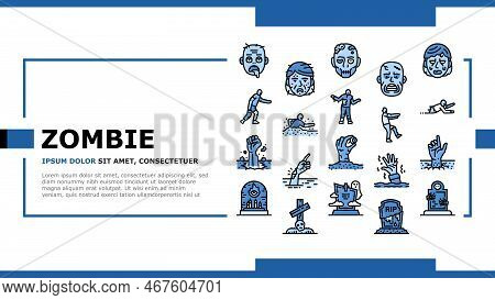Zombie Horror Scary Dead Evil Landing Web Page Vector. Monster Creepy, Hand Death, Undead Nightmare,