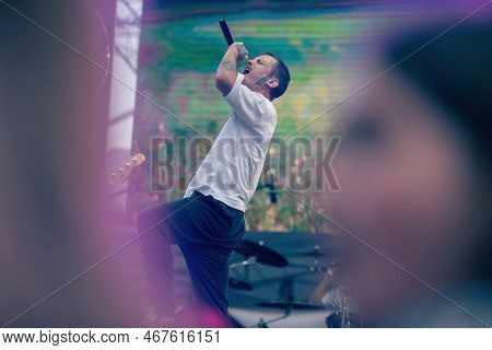 Galati, Romania - September 18, 2022: Artist Radu Iustin Campeanu From Hvnds Band Performs Live On S