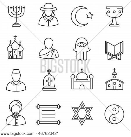 Religion Icons Set. Collection. Thin Line Design