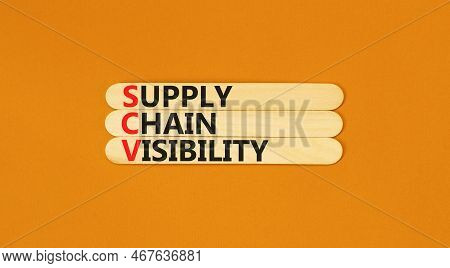 Scv Supply Chain Visibility Symbol. Concept Words Scv Supply Chain Visibility On Wooden Sticks On Be