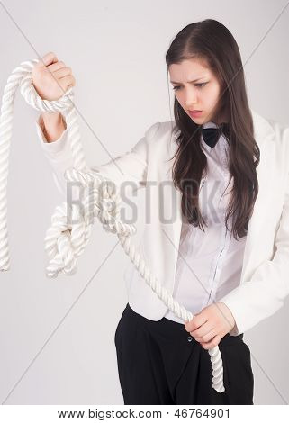 business woman with knot of 