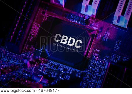 Cbdc - Central Bank Digital Currency Technology. Computer Chip On Mainboard