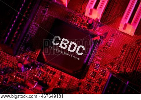 Cbdc - Central Bank Digital Currency Technology. Computer Chip On Mainboard