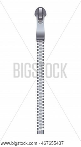 Zipper Realistic Composition With Isolated Image Of Silver Fastener With Zip Slider Vector Illustrat