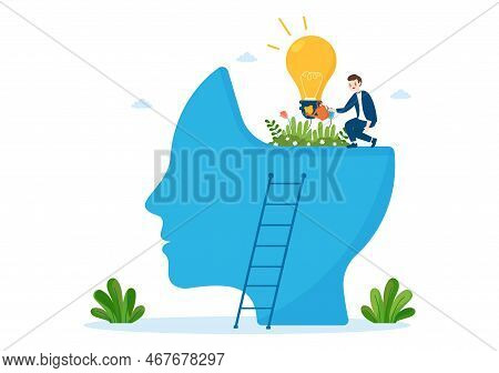 Personal Development With People Developing Mental Issues, Growth And Self Improvement As Plant In F
