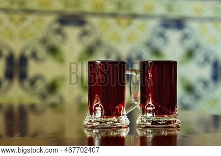 Ginjinha Or Ginja - Portuguese Liqueur Made By Infusing Ginja Berries Sour Cherry, Prunus Cerasus Au