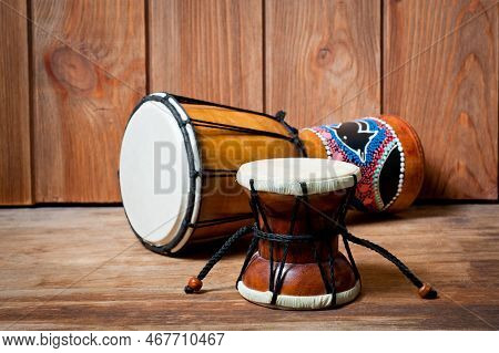 Damaru And Djembe Drums, Percussion And Musical Instruments.