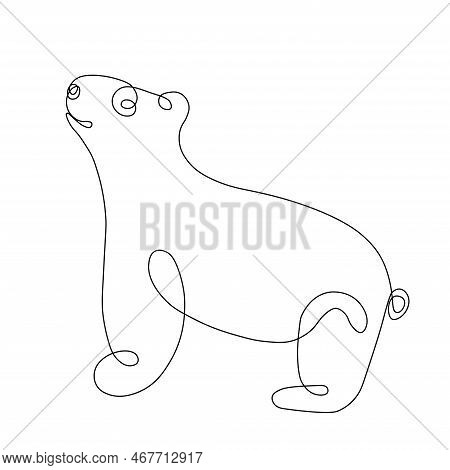 One Continuous Single Line Hand Drawing  Wild Bear. Cute Baby Animal.  Isolated On White Background