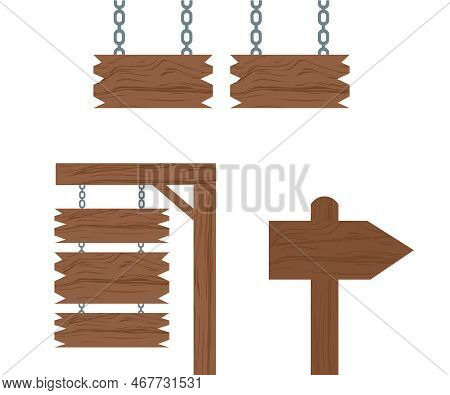 Set Of Blank Wooden Signs, Wooden Sign Boards Logo Design. Road Sign Set Including Right, Left Signs