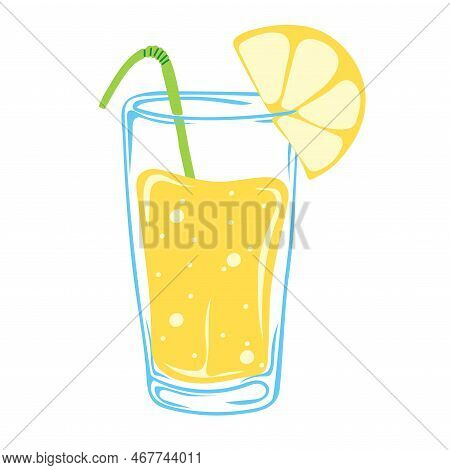 Glass Of Lemonade With Lemon Slice. Summer Drink. Vector Illustration