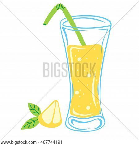 Glass Of Lemonade With Lemon Slice. Summer Drink. Vector Illustration