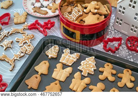 Homemade Gingerbread Pastries. Preparing Cookies For Christmas.