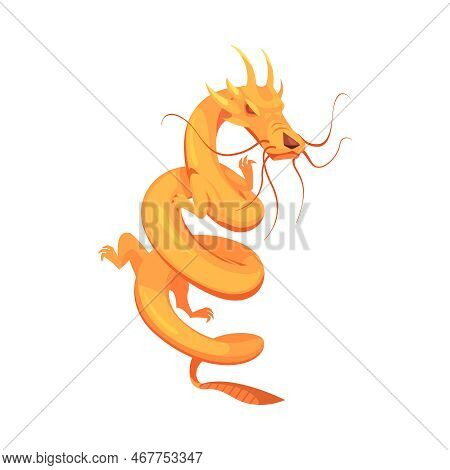 Dragon Composition With Funny Colorful Dragon Monster Weird Snake Like Creature Flat Cartoon Icon Is
