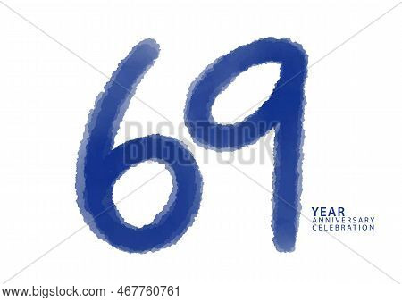69 Year Anniversary Celebration Blue Color Logotype Vector, 69 Number Design, 69th Birthday Invitati