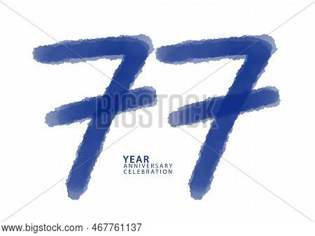 77 Year Anniversary Celebration Blue Color Logotype Vector, 77 Number Design, 77th Birthday Invitati