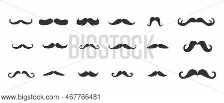 Moustache Silhouette Set. Vector Stock Illustration Isolated On White Background For Photo Booth Box
