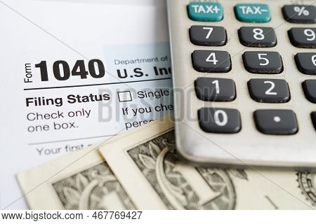 Tax Form 1040 U.s. Individual Income Tax Return, Business Finance Concept.
