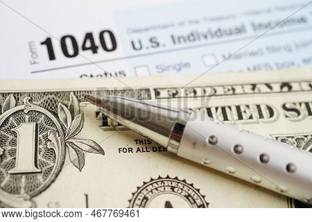 Tax Form 1040 U.s. Individual Income Tax Return, Business Finance Concept.