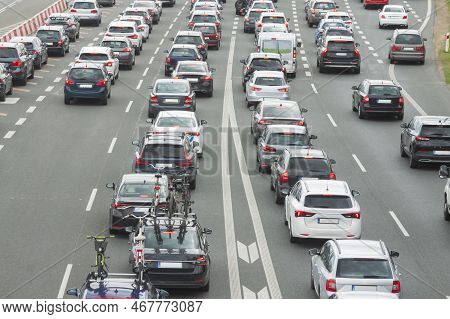 Car Congestion At Motorway Toll Collecting Station