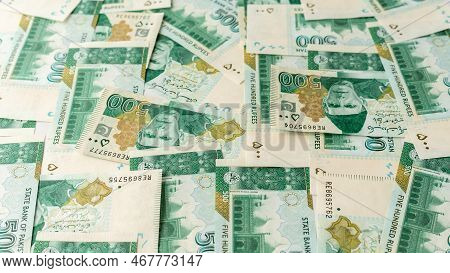 Pakistani Currency Five Hundred Bank Notes. Selective Focus