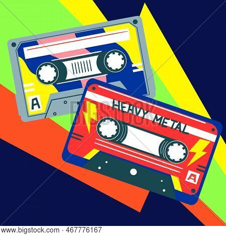 Retro Cassette. Stereo Mixtape. Heavy Metal. Audio Plastic Record. Listen To Music. Old Multimedia E