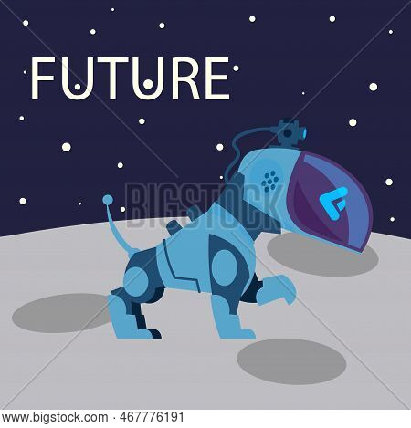 Robotic Dog. Future Outer Space Exploration. Automation Animal. Moon Discovery. Artificial Intellige