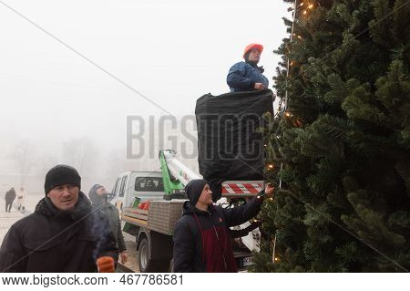 Christmas Tree On Sofiyivska Square In Kyiv