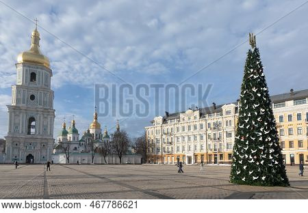 Christmas Tree On Sofiyivska Square In Kyiv