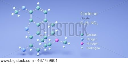 Codeine Molecular Structures, Opiate 3d Model, Structural Chemical Formula And Atoms With Color Codi