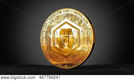Cro Crypto, Crypto Com Token Icon And Sign On Golden Coin, 3d Rendering On A Black Background