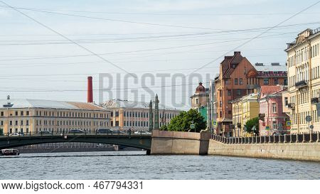 Egyptian Bridge In St. Petersburg, Russia, Carries Lermontovsky Avenue Over Fontanka River. One-span