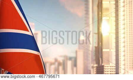 Flag Of Novorossia On City Skyscrapers Buildings Vanilla Sunrise Backdrop For Any Holiday - Abstract