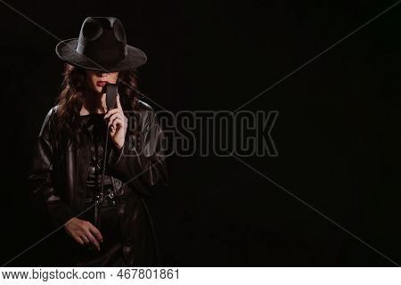 Dominant Woman With A Leather Whip Flogger For Bdsm Sex With Submission And Domination In Hands In S
