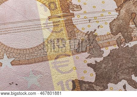 Closeup Of A European Currency Seal, With A Hologram And Various Other Security Features Visible. Th