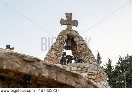 Hararit, Israel, October 28, 2022 : The Bell Tower On The Roof Of The Cave Church - Lavra Netofa Mon