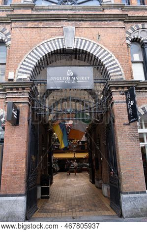 Cork, Ireland, July 18 2022: Facade Of English Market Landmark In Cork City Ireland