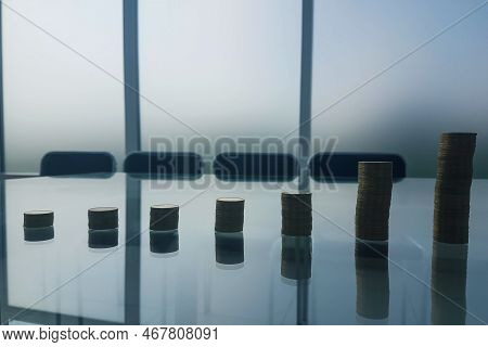 Towers Of Coins On The Desktop, The Idea Of Business Banking