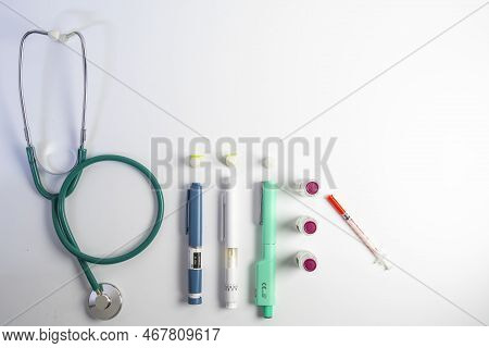 Top View Of Different Types Of Diabetes 2 Insulin Injections.