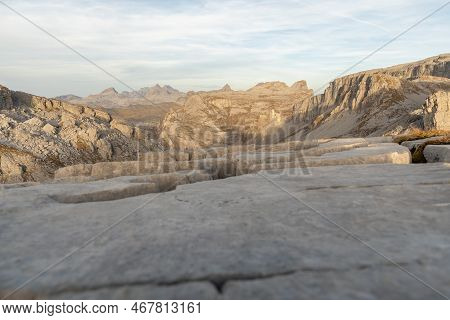 Klausenpass, Uri, Switzerland, October 29, 2022 Fascinating Rock Shapes In The Alps At The Balmer Gr