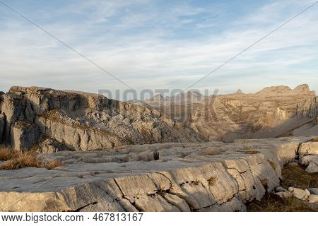 Klausenpass, Uri, Switzerland, October 29, 2022 Fascinating Rock Shapes In The Alps At The Balmer Gr